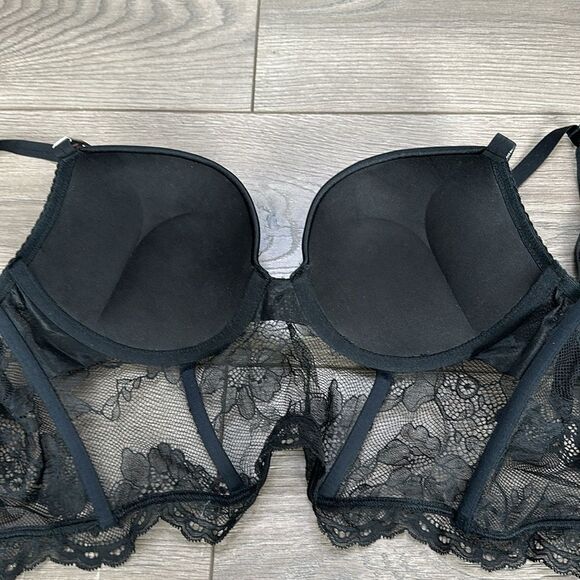 Victoria’s Secret Very Sexy Shine Bombshell Push Up Black Lace Corset Bra 34C - Picture 8 of 10